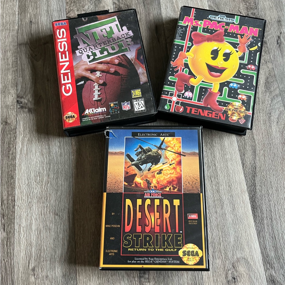 Pac-Man, NFL Football, and Desert Strike Sega Genesis Games